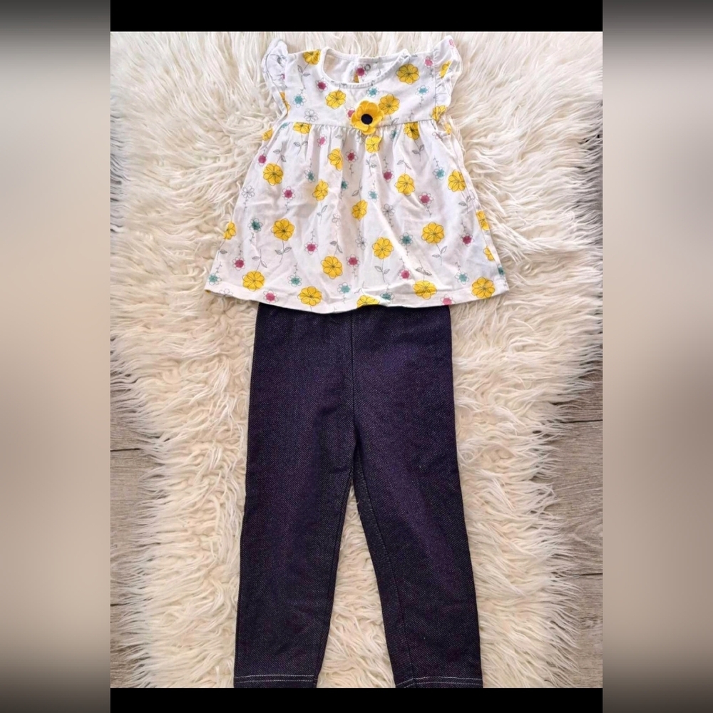 Like New Bon Bebe Floral Top and Dark Pants Set